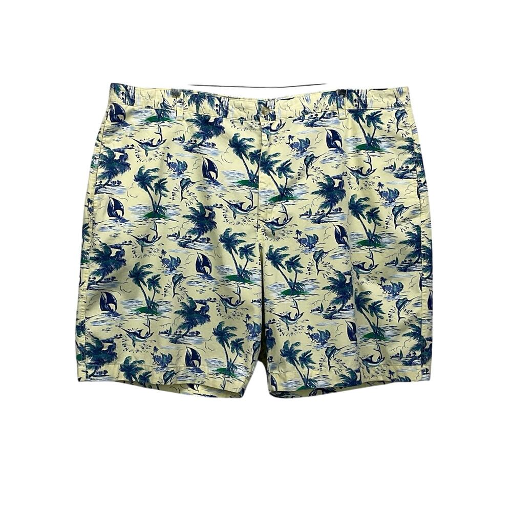 Chaps Shorts Men's Big & Tall Size 48 Yellow/Blue Swordfish Athleisure Coastal